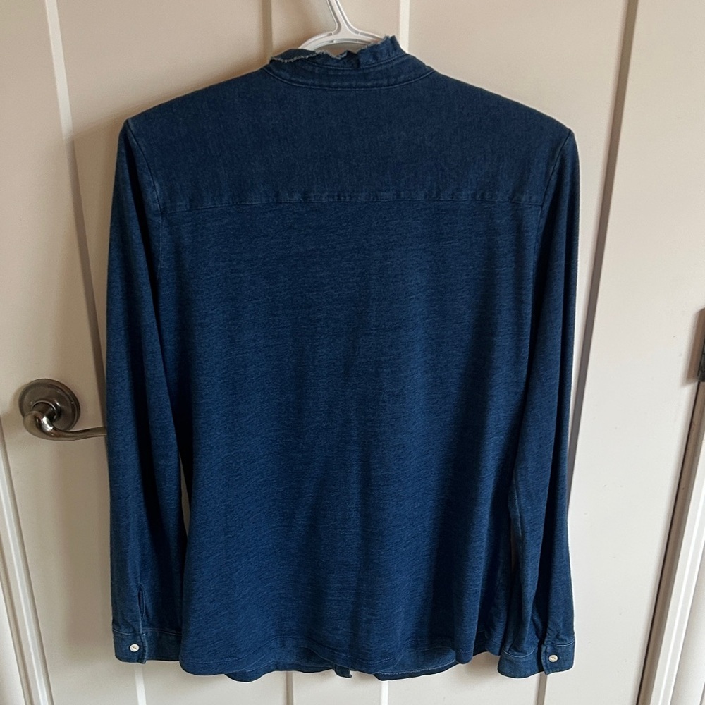J. McLaughlin Blue Ruffle Soft Button-Up Top, size M - Picture 7 of 7